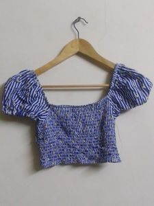 Forever 21 Blue White Combination Crop Top