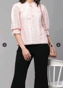 Peach tie-up Lace Top