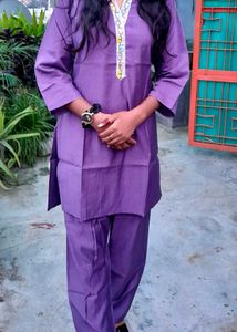 Women's Purple Embroidered Co-ord Set.