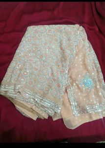 Embroidered Peach Saree