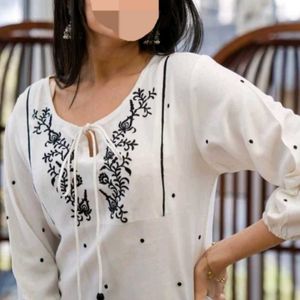 White A Line Summer Balloon Sleeves Short Kurti
