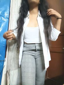 Checked Grey Formal Pants For Girls