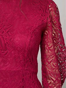 Burgundy Lace Bodycon Midi Dress
