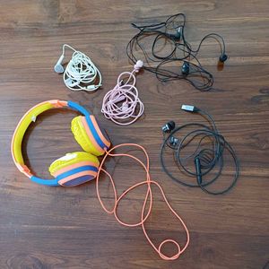 Set Of 5 Earphones/ Headphones (Used And Damaged)