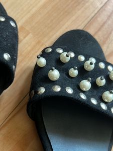 Black Pearl Suede Block Heel Sandals