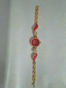 Party Wear Red and Gold Analog Watch