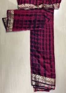 Maroon Tie-Dye Saree with Blouse