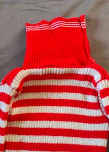Red &amp; White Striped Turtleneck Sweater