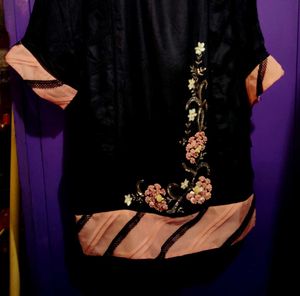 Black Party Wear Kurta Embroidery Inner Attached