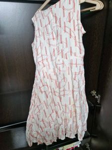 White &amp; Red Print Sleeveless Dress
