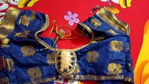 Teal &amp; Navy Peacock Saree With Blouse.