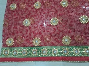 Maroon Embroidered Chunri
