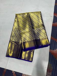 Blue &amp; Gold Pure Kanchipuram Silk Saree