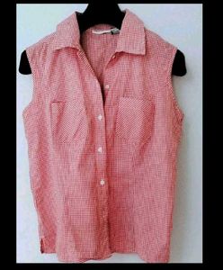Red & White Sleeveless Top