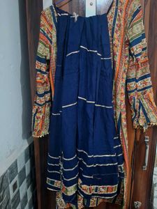 Indian Print Top &amp; Blue Skirt Set