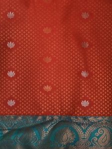Pattu Red Saree With Sky-blue And Green Shade