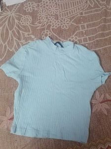 Light Blue Ribbed Mock Neck Top