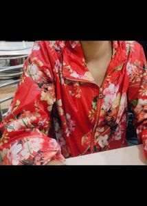 Red Floral Printed Waterproof Jacket