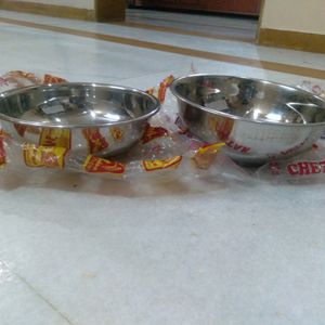 2 Stainless Steel Bowl With Tray