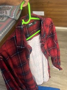 Pull&amp;bear Red Plaid Flannel Shirt