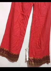 Coral &amp; Brown Kurta Plazo Set For 32 Bust