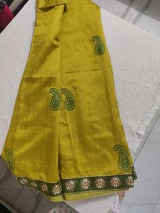 Yellow Sari with Embroidered Border