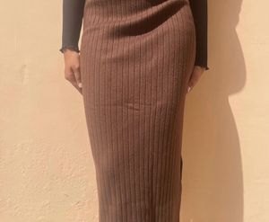 Brown Knit Midi Skirt