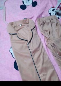 Tan Pajama Top with Green Trim