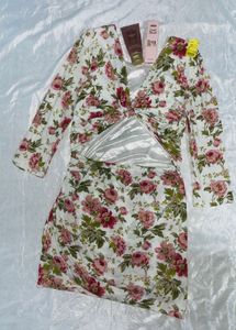 Shining Star Printed Bodycon Beige Dress