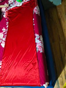 Red Lace Trim satin nightgown(nighty)