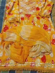 Yellow Floral Print Kurti Set