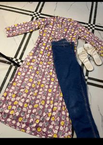 Floral Print Anarkali Kurta pant nd falt