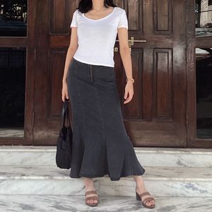 Korean Charcoal Denim Mermaid Pinterest Skirt