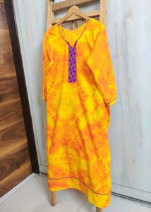 Yellow Tie-Dye Cotton Kurti Size-44-46
