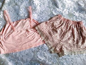 Pink Cute And Amazing Top With Lace Shorts