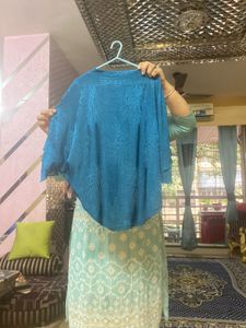 Kaftan Style Baggy Blue Printed Top