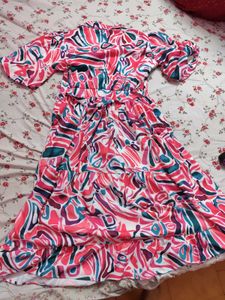 Colorful Maxi Dress With Balloon Sleeves