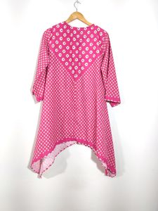 Polyester pink Kurti Set(Women)