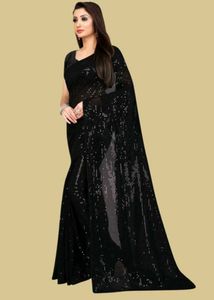 Elegant Black Sequin Party Wear Saree