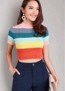 Rainbow Striped Knit Top