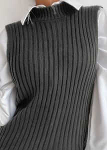 Grey Ribbed High Neck Top