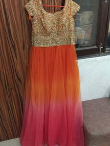 Orange & Gold Anarkali Gown