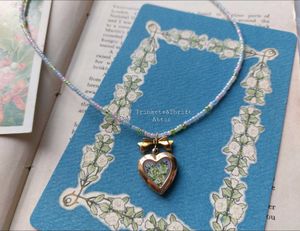 Hand painted Heart Locket Beaded Necklace