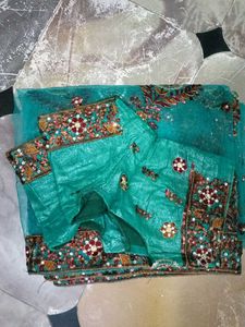Teal Embroidered Net Dupatta