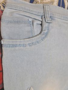 Sky Blue Slim Fit Ripped Jeans