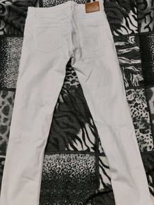 White Cotton Blend Jeans Pant