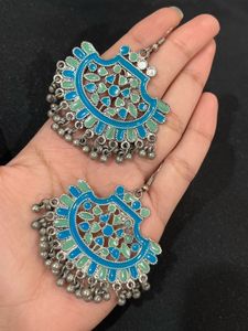 Oxidised Enamel Silver Plated Earrings