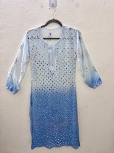 Viral Blue Chickenkari Kurta Set