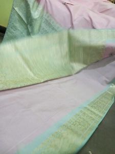 PINK Saree With sea Green Border