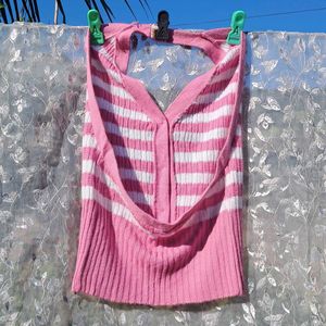 Pink Striped Halter Top